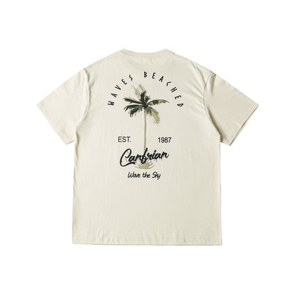 Coconut print round neck T-shirt for men and women with short sleeves