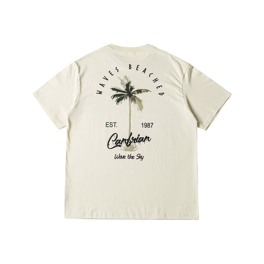 Coconut print round neck T-shirt for men and women with short sleeves