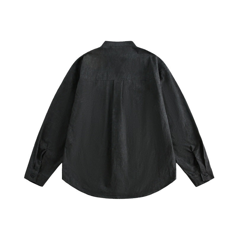 Diagonal collar standing collar long sleeved shirt men's street shirt