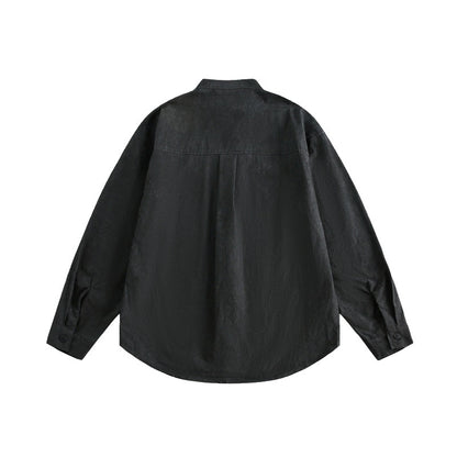 Diagonal collar standing collar long sleeved shirt men's street shirt