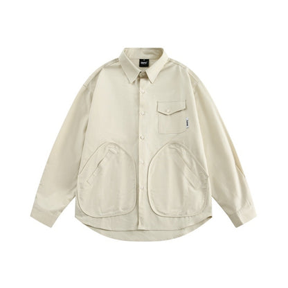 Multi pocket long sleeved men's loose shirt with workwear