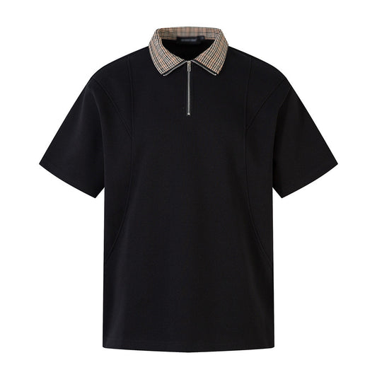 Summer Men's Polo Shirt INS Trendy Versatile Sports Casual Stand Collar Half Zipper Flip Collar Short Sleeve T-Shirt