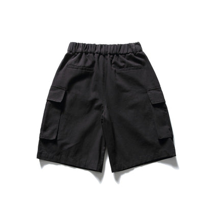 Solid color heavy-duty washed large pocket loose workwear shorts for men