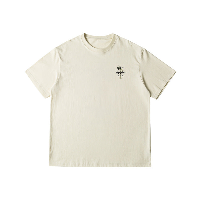 Coconut print round neck T-shirt for men and women with short sleeves
