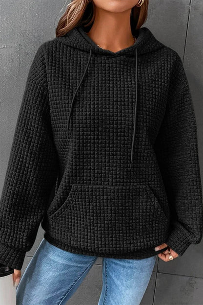 Fiery Red Quilted Kangaroo Pocket Drawstring Hoodie