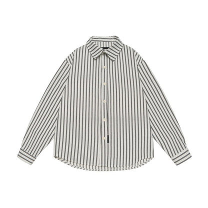 Striped long sleeved loose silhouette shirt