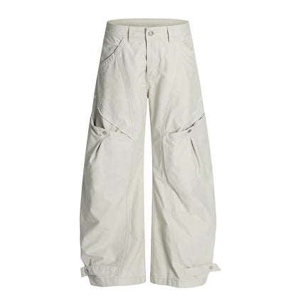 Sense Workwear Wide-Leg Scythe Pants Men's High Street Vibe Large Pocket Design Frayed Silhouette Long Pants