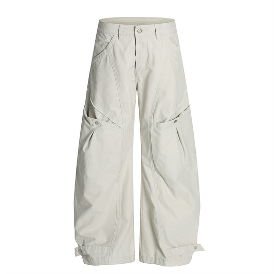 Sense Workwear Wide-Leg Scythe Pants Men's High Street Vibe Large Pocket Design Frayed Silhouette Long Pants