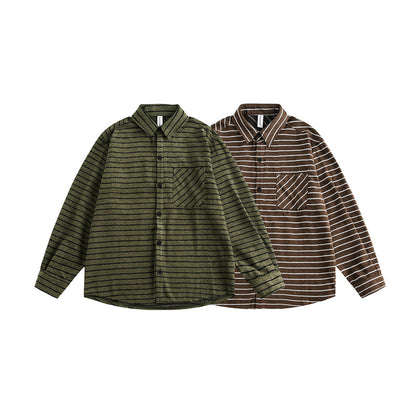 Workwear striped long sleeved shirt for casual men and women