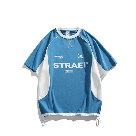 Color blocking splicing short sleeved men's and women's loose T-shirt