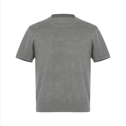 Regular Shoulder Knit Short Sleeve T-Shirt Men's Simple Solid Color Versatile Fitted Crew Neck Inner Layer Base Shirt INS Trendy Brand
