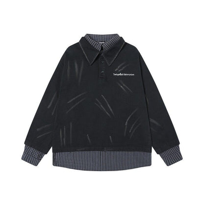 Fake two irregular washed spliced shirts for men