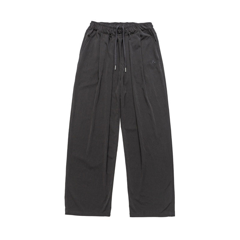 Solid color embroidery quick drying loose straight leg wide leg pants for men