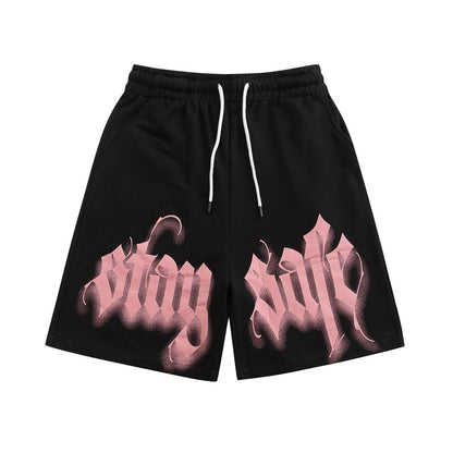American Street Style Straight-Leg Shorts Men's Summer INS High Street Punk Loose Drawstring Elastic Waist Knee-Length Pants