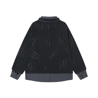 Fake two irregular washed spliced shirts for men