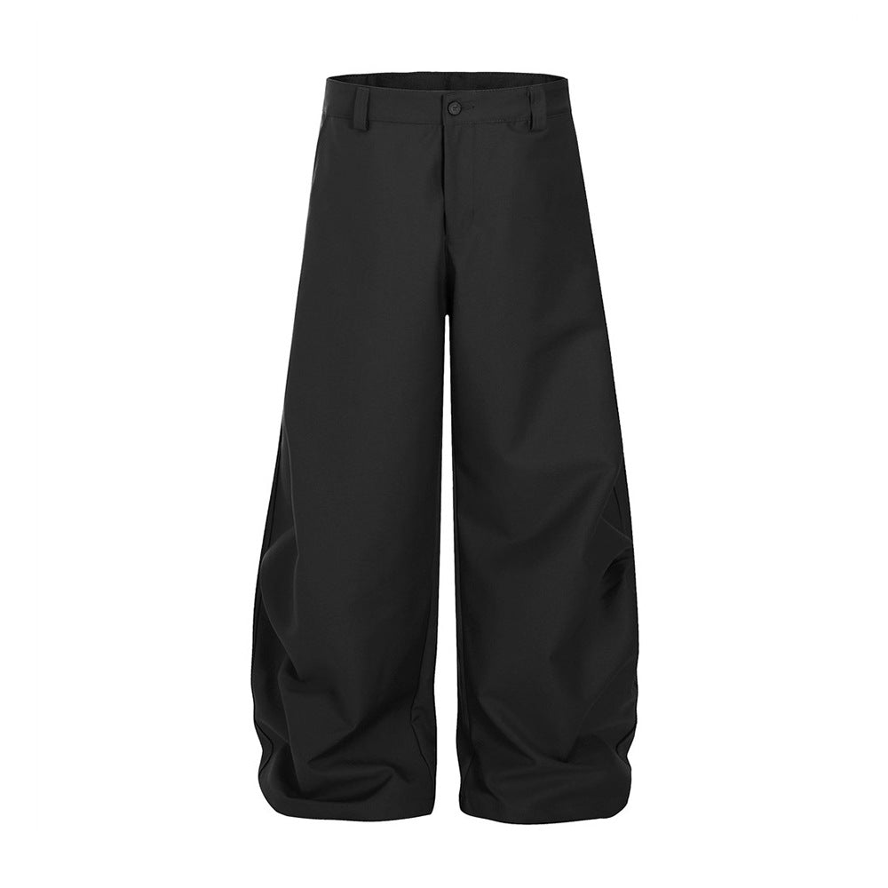 Loose Wide-Leg Solid Color Tapered Pants Men's Hip-Hop Trendy Vibe Pleated Design Versatile Casual Floor-Length Long Pants