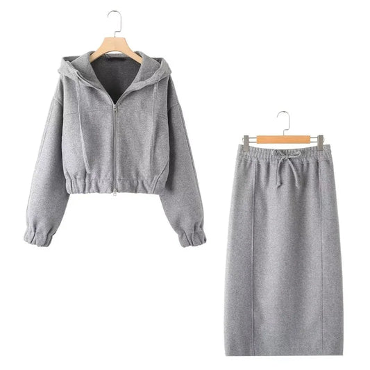 Women's Suit Skirts for Women Elegant Suits Long Skirt  Top Set Zipper Hoodie Women's