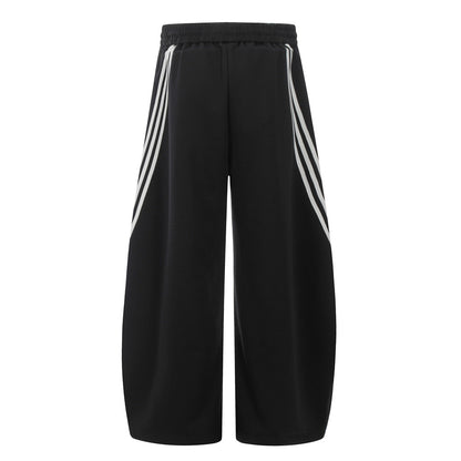 Color Block Three-Stripes Curved Knife Casual Pants Men's INS Trendy Design Sporty Loose Wide-Leg Long Pants