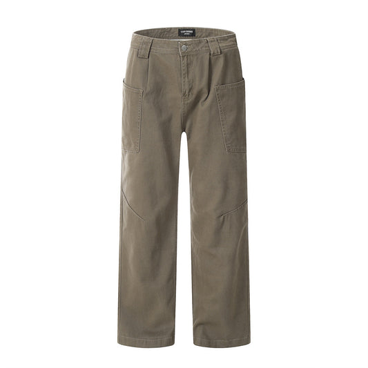 High Street Workwear Denim Long Pants Men's Loose Flared Trousers with Large Pockets Wide Leg Floor-Length Pants Trendy