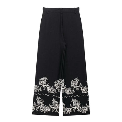 Summer New  Style Women's Fashion Casual Short Sleeve Embroidered Top Wide Leg Pants