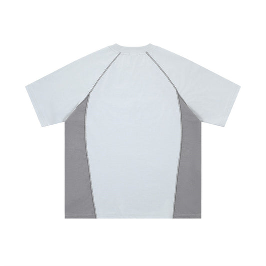 Color Block Spliced Short Sleeve T-Shirt Men's Summer European and American Street Trend Loose Casual Raglan Half Sleeve Top INS Elbow Length Sleeve