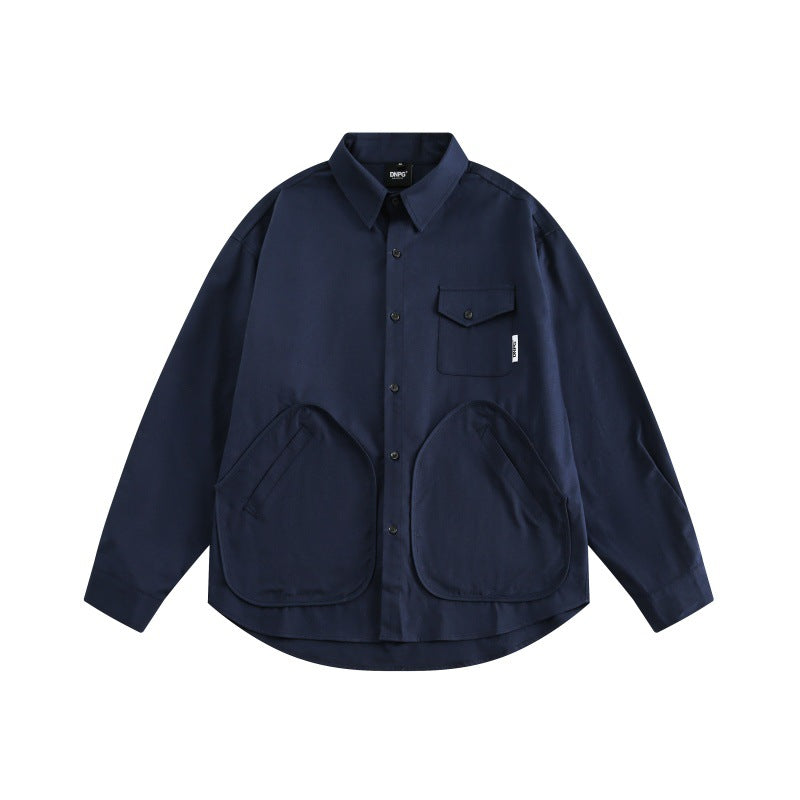 Multi pocket long sleeved men's loose shirt with workwear