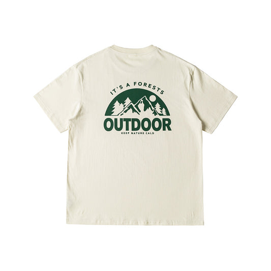 Camping Mountain Print Round Neck T-shirt Men's Short Sleeve