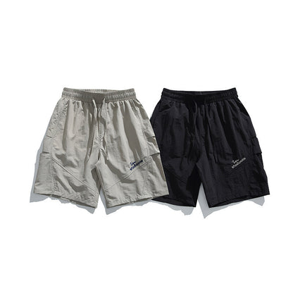 Simple letter embroidery outdoor casual five quarter pants men's large pocket shorts