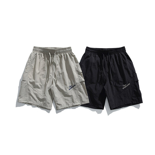 Simple letter embroidery outdoor casual five quarter pants men's large pocket shorts
