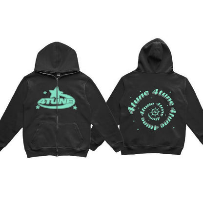 Full face zippered plush hoodie with a hat, American retro Y2K hoodie, men's casual jacket, men's