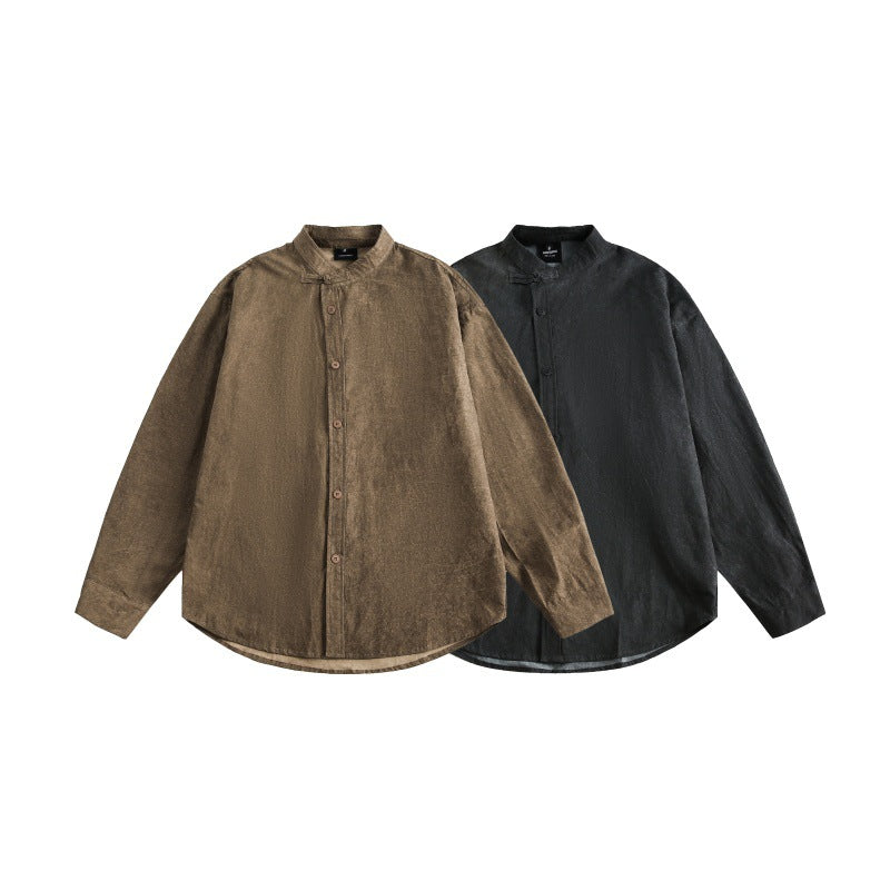 Diagonal collar standing collar long sleeved shirt men's street shirt
