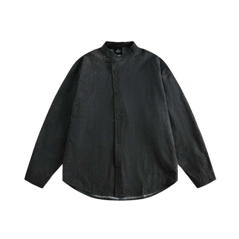Diagonal collar standing collar long sleeved shirt men's street shirt
