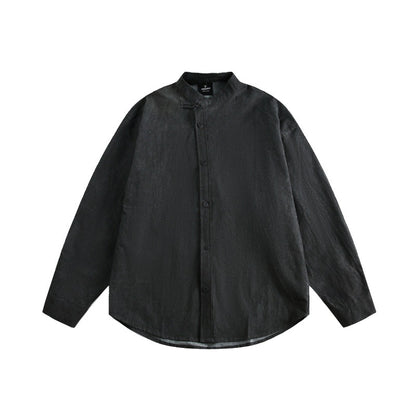 Diagonal collar standing collar long sleeved shirt men's street shirt