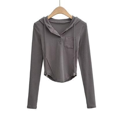 Fashion Women's New Solid Color Curved Tight Coat Hoodie Drawstring Pocket Hoodie