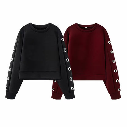 Diving suit fabric effect metal buckle decoration loose fit hoodie