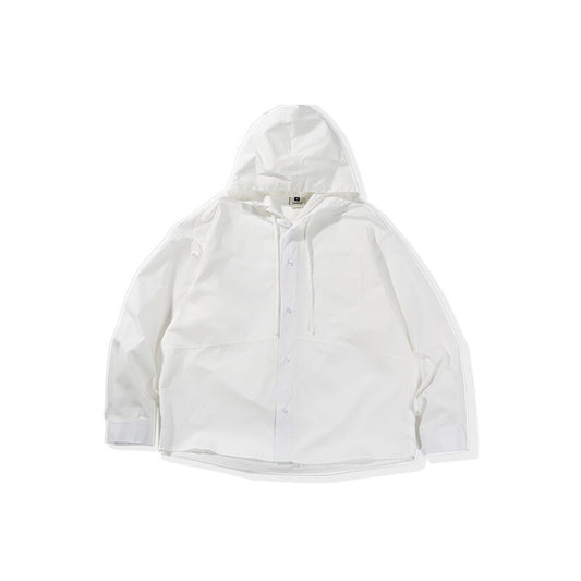 Solid color pocket hooded casual loose shirt