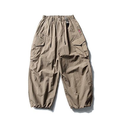 Urban Functional Style Sports Cargo Casual Trousers Unisex Drawstring Cuffed Loose Pants Pleated Design Sense