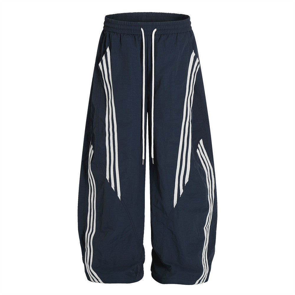 Casual Wide-Leg Pants Men's Loose Scythe Pants Vibe High Street Design Three-Stripe Pattern Trousers