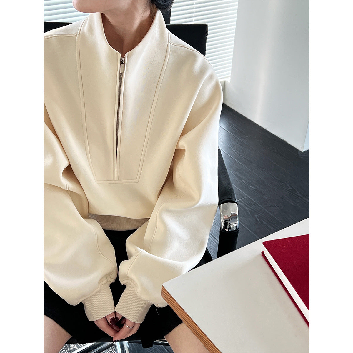 Half zip hoodie casual sports high waisted top