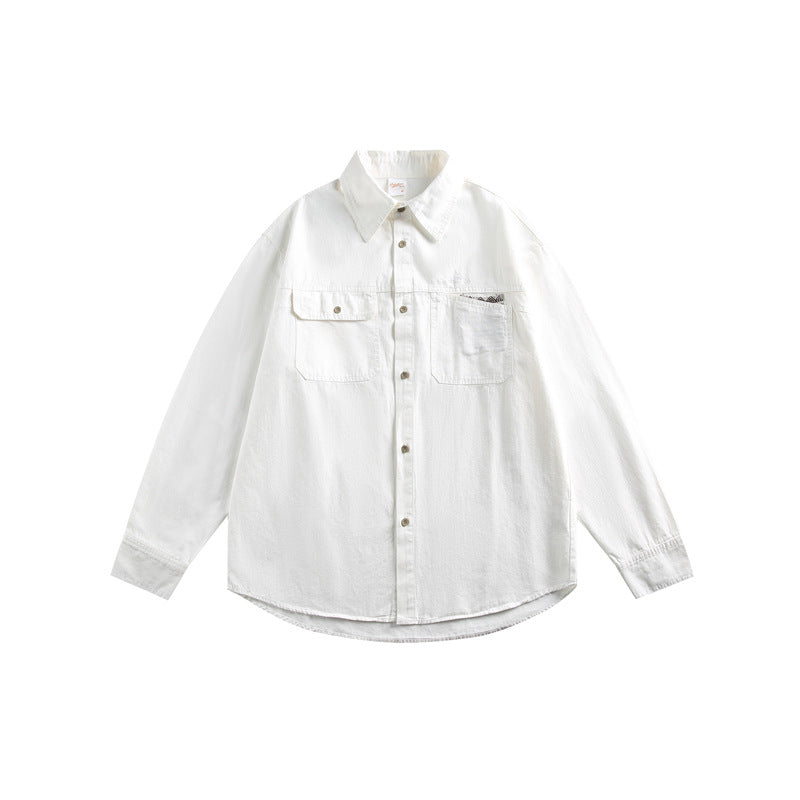 Solid color minimalist pocket long sleeved shirt for men and women