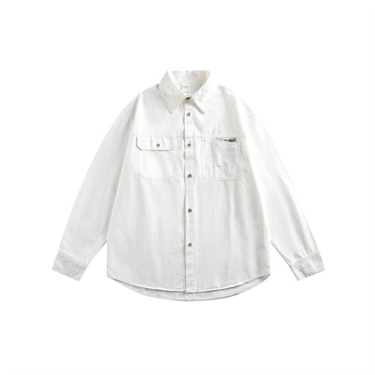 Solid color minimalist pocket long sleeved shirt for men and women