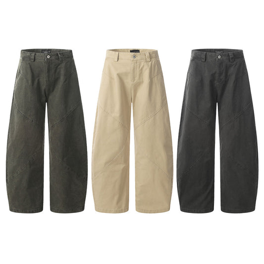 Loose Wide-Leg Denim Slash Pants Men's Street Fashion Workwear Long Pants Distressed Washed Punk Deconstructed Patchwork Banana Pants