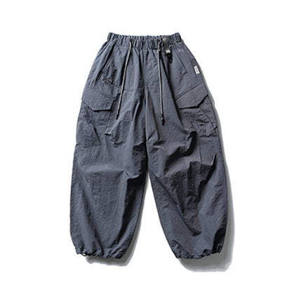 Urban Functional Style Sports Cargo Casual Trousers Unisex Drawstring Cuffed Loose Pants Pleated Design Sense