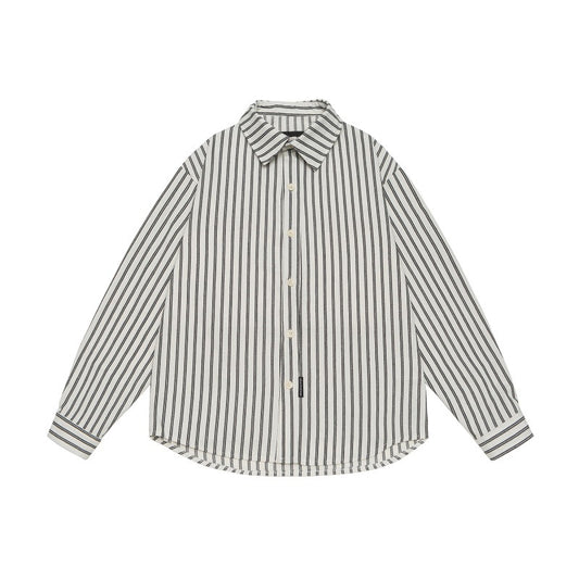 Striped long sleeved loose silhouette shirt