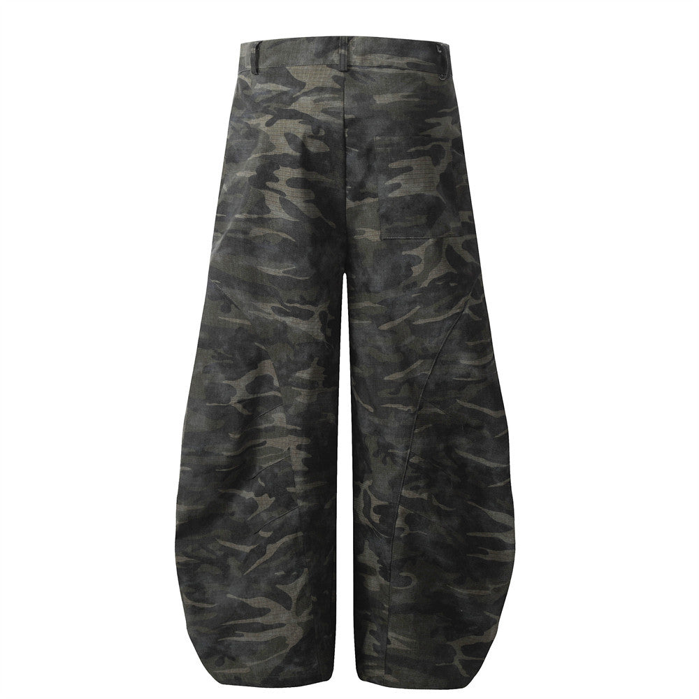 Retro Camouflage Slant Pocket Casual Pants Men's Workwear Long Pants Splicing Deconstruction Design Loose Wide Leg Banana Pants