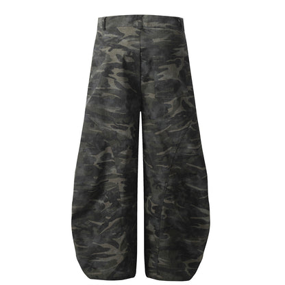 Retro Camouflage Slant Pocket Casual Pants Men's Workwear Long Pants Splicing Deconstruction Design Loose Wide Leg Banana Pants