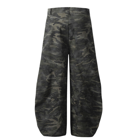 Retro Camouflage Slant Pocket Casual Pants Men's Workwear Long Pants Splicing Deconstruction Design Loose Wide Leg Banana Pants