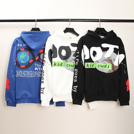 European and American Style Kanye Kanye Male And Female Graffiti Cartoon Printed Hoodie With Plush Jacket