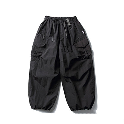 Urban Functional Style Sports Cargo Casual Trousers Unisex Drawstring Cuffed Loose Pants Pleated Design Sense
