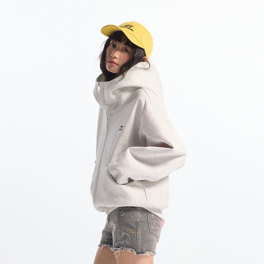 Vibe Casual Zip-Up Hoodie Unisex Autumn Winter Loose Short High Neck Solid Color Versatile
